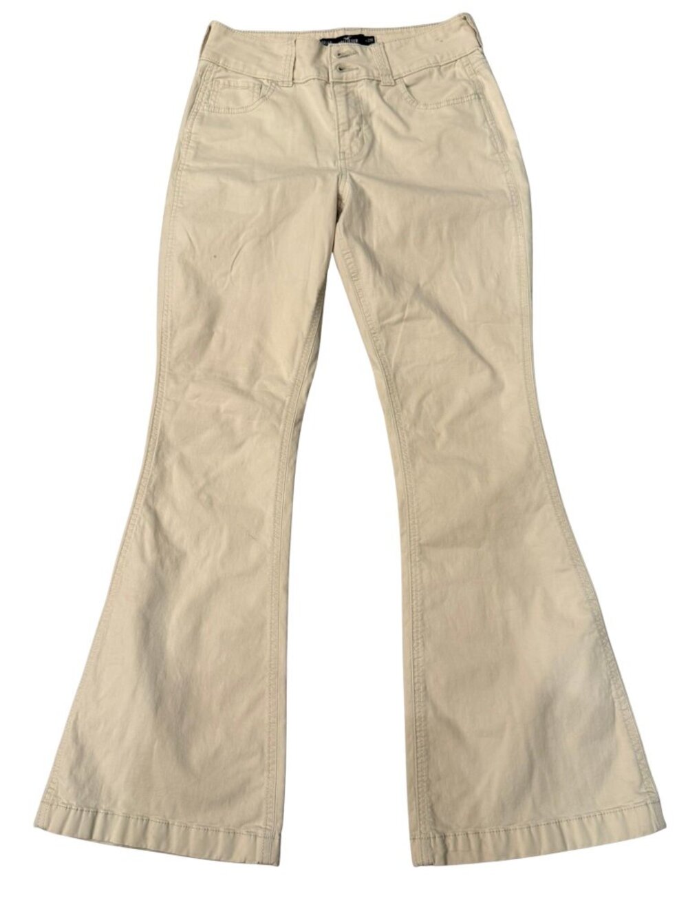 Hollister High Rise Vintage Flare Pants 27R 4 Beige Cream Double Button